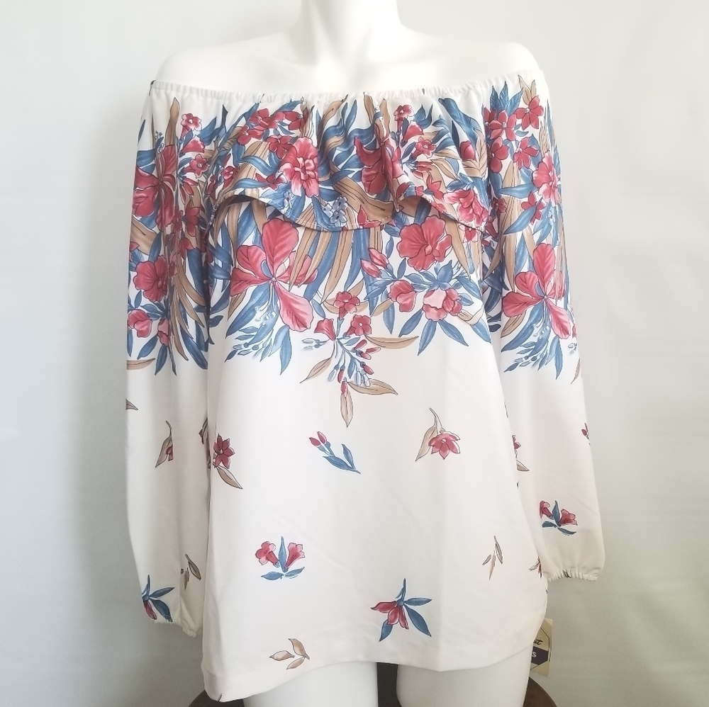 NOS NWT Vintage Floral off‎ shoulder Blouse